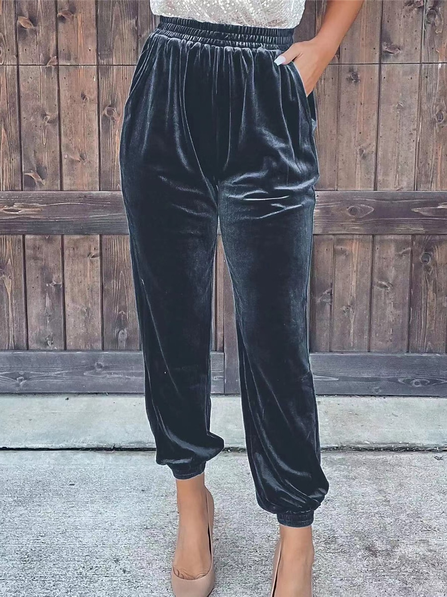 Women's Sweatpants Joggers Velvet Pants Trousers Full Length Pocket Micro-elastic High Waist Fashion Streetwear Party Dark Brown Black S M Fall & Winter 2025 - $22.99 –P1