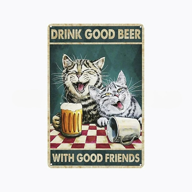 1db retro fém bádogtábla macska boros bádog tábla vintage konyhai táblák fali dekoráció, festmény fali akasztó lakberendezéshez fali művészet fém bádogtábla 20x30cm/8''x12'' 2026 - GBP £10.87 –P17
