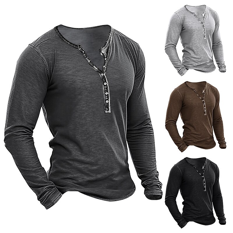 Herr T-shirt Henleytröja T-tröja Slät Henley Gata Semester Långärmad Kläder Mode Designer Grundläggande 2025 - $18.99 –P1
