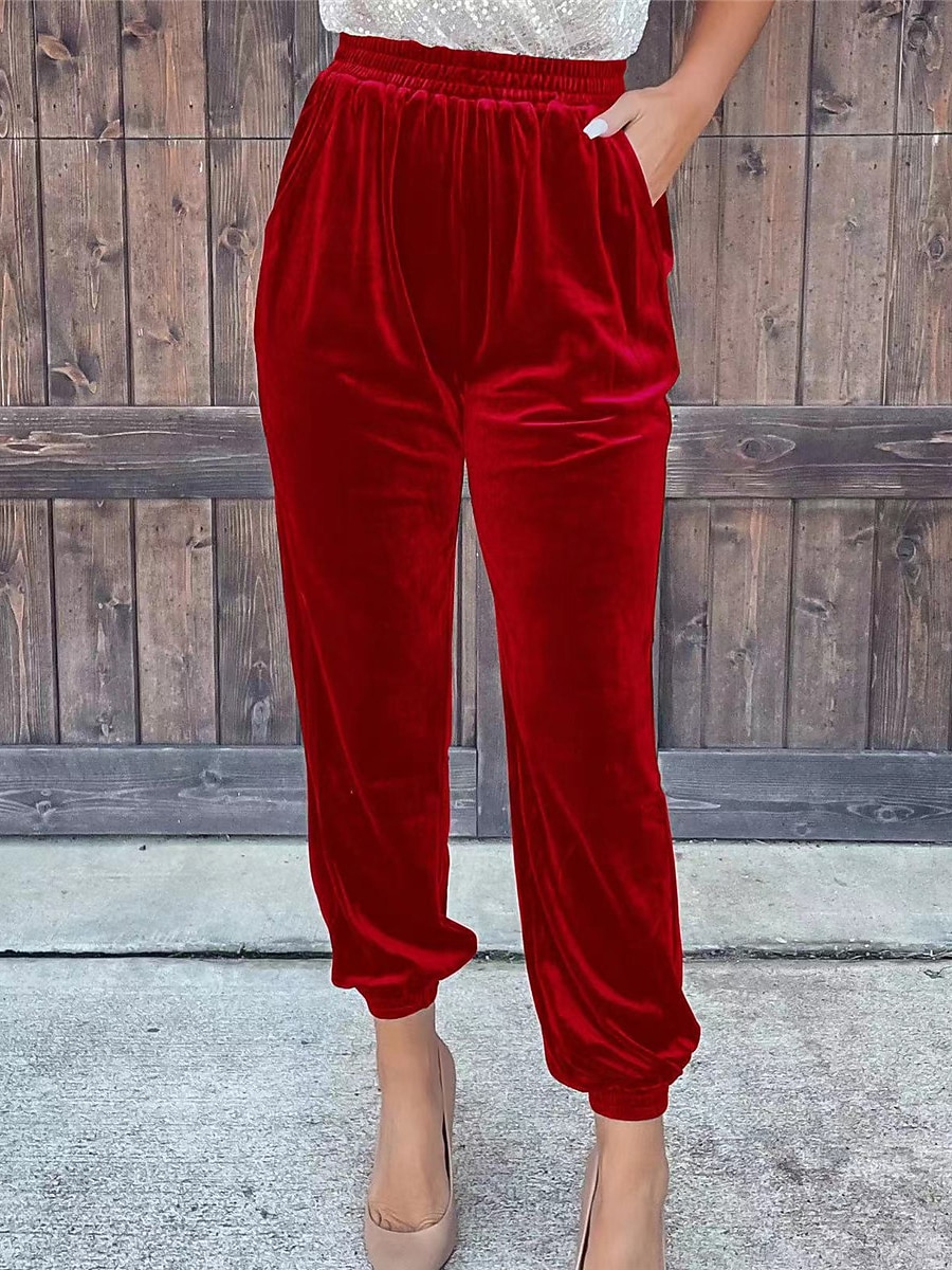 Women's Sweatpants Joggers Velvet Pants Trousers Full Length Pocket Micro-elastic High Waist Fashion Streetwear Party Dark Brown Black S M Fall & Winter 2025 - $22.99 –P2