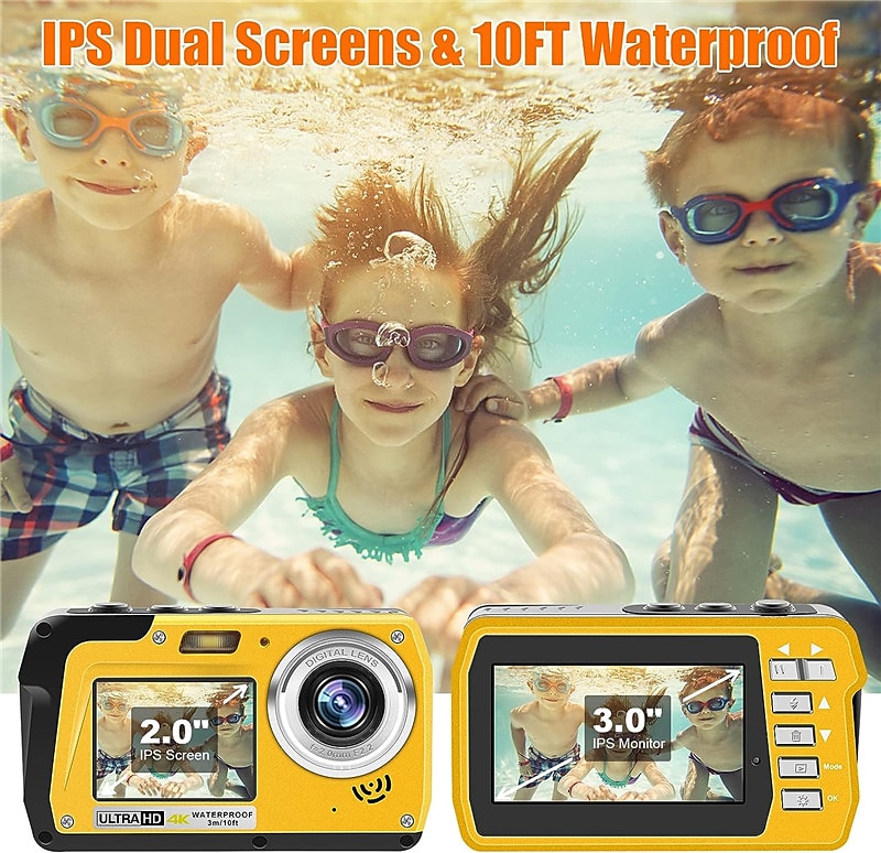 4K30FPS Waterproof Camera 56MP Underwater Cameras UHD Video Recorder Selfie IPS Dual Screens(3/2) 10FT Waterproof Digital Camera for Snorkeling on Vacation 1700mAh 2025 - $142.99 –P1