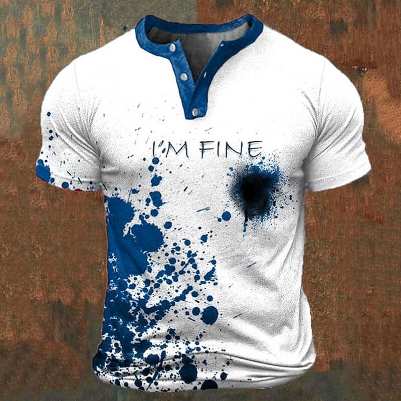 I'M Fine Mens Graphic Shirt Color Block Prints Fashion Basic Casual 3D Henley Tee Vintage Outdoor Daily Going Black Blue Red & White Cotton 2025 - $21.99 –P5