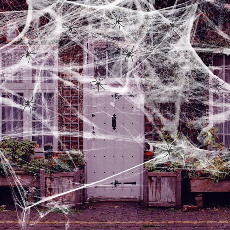 Halloweenowe pajęczyny 2*3 m z 40 dodatkowymi fałszywymi pająkami, super rozciągliwe pajęczyny do dekoracji na Halloween wewnątrz i na zewnątrz 2025 - $7.99 –P8