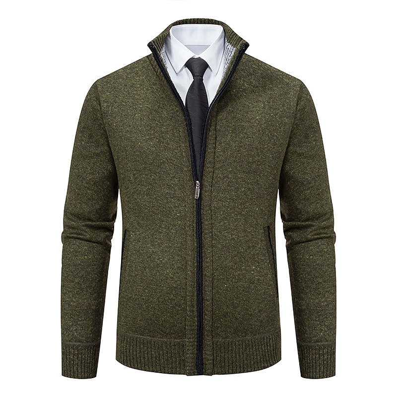Men's Cardigan Sweater Mens Dress Sweaters Ribbed Knit Regular Knitted Plain Stand Collar Warm Ups Modern Contemporary Daily Wear Going out Clothing Apparel Fall & Winter Wine Red Blue S M L 2025 - $37.99 –P1