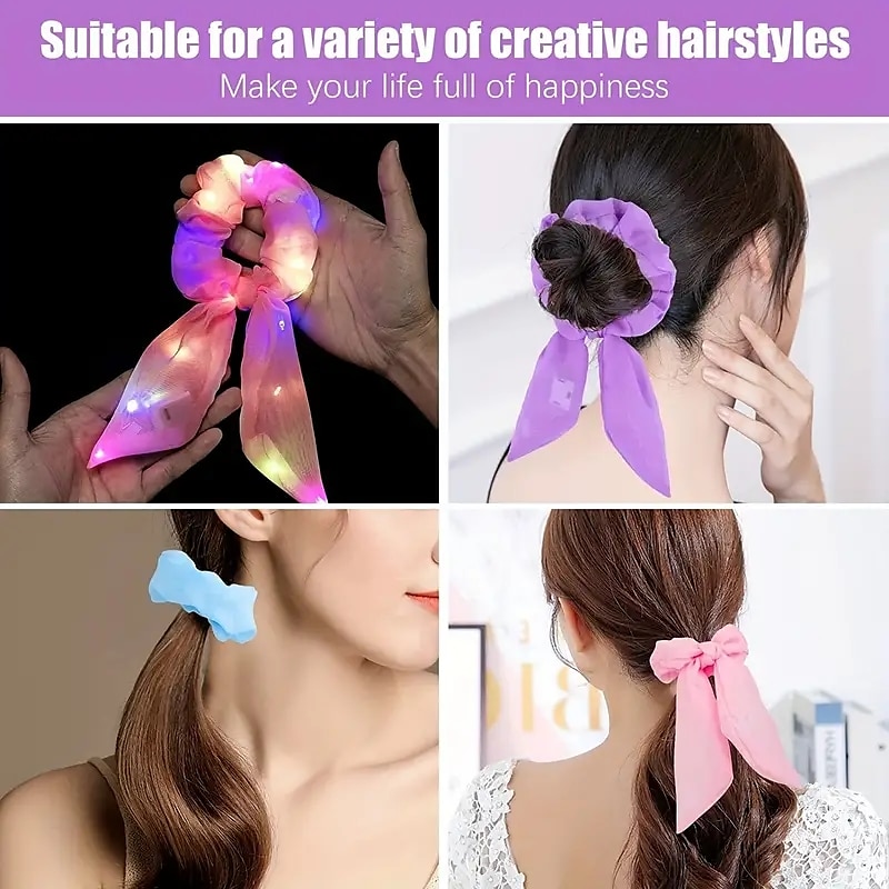 9PCS Light Up Your Look with this Glittery Neon Bowknot Hair Tie! 2025 - $17.99 –P8