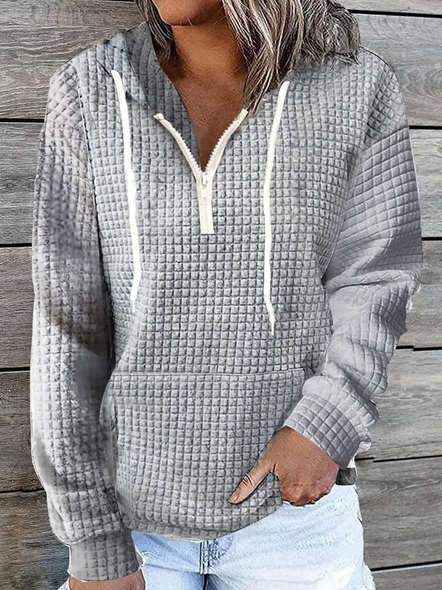Per donna Tinta unica Essenziale Manica lunga Felpa mezza cerniera Top regolari Strada Informale Tasca frontale Chiusura lampo quarto Nero Bianco Rosa Cachi Blu scuro Autunno inverno del 2025 a $34.99 –P1