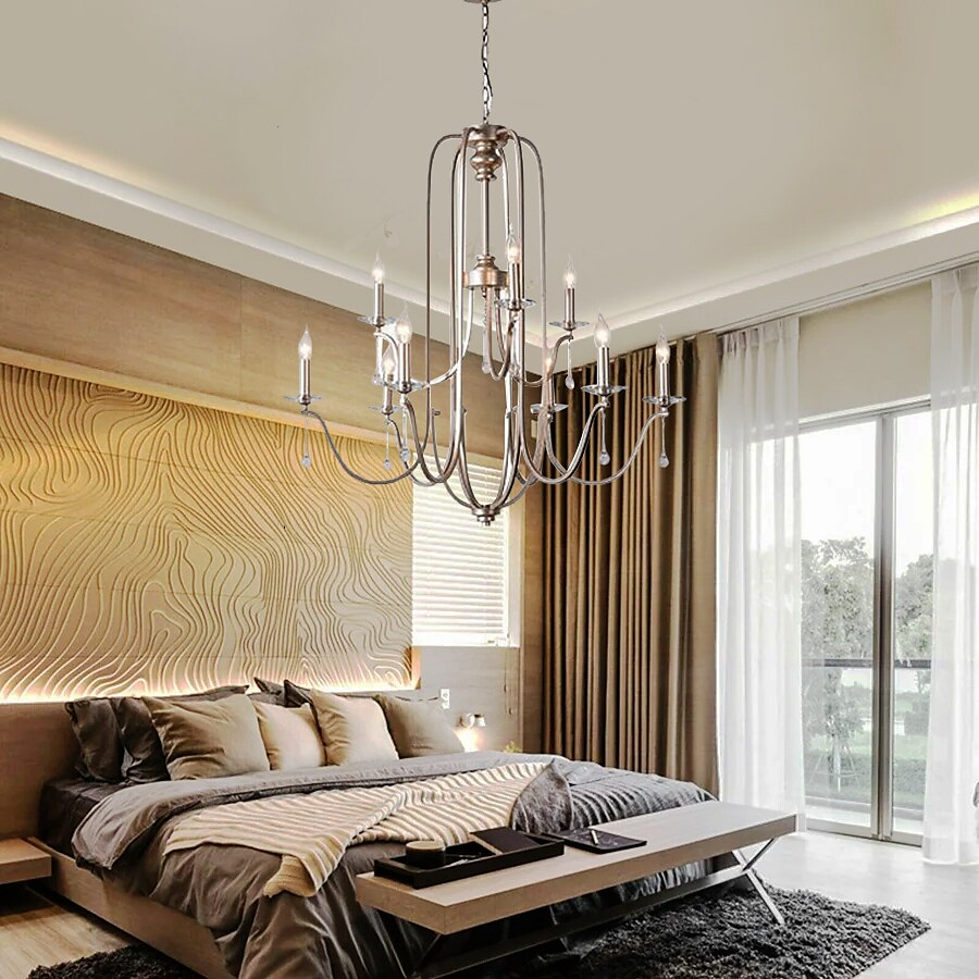 Chandelier for Dining Room Candle Style 6/9/12-Heads Modern Farmhouse Pendant Lighting,9-Light Brushed Candle Ceiling Hanging Fixture for Living Room Bedroom Coffee 110-240V 2025 - $558.79 –P16