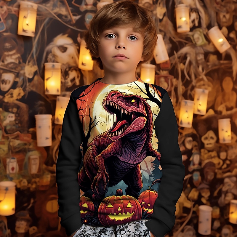 Gutt 3D Dyr Gresskar Dinosaur Genser Langermet 3D-utskrift Sommer Høst Mote Gatemote Kul Barn 3-12 år utendørs Halloween Avslappet Normal 2025 - $16.49 –P8