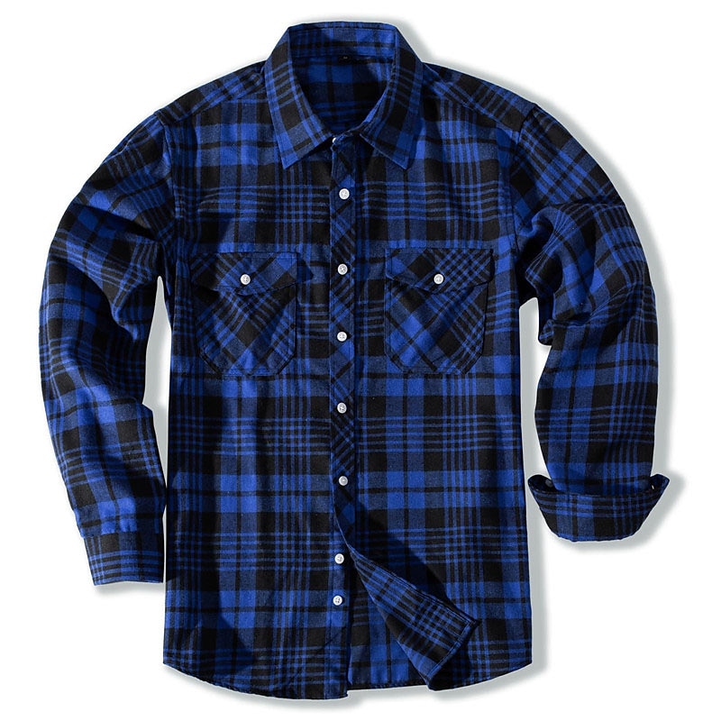 Herren Hemd Flanellhemd Kariertes Hemd Knopfhemd Overshirt Karo Outdoor Alltagskleidung Weiß Wein Rote Marineblau Langarm Revers Frühling & Herbst Bekleidung Fronttasche 2025 - $29.99 –P6
