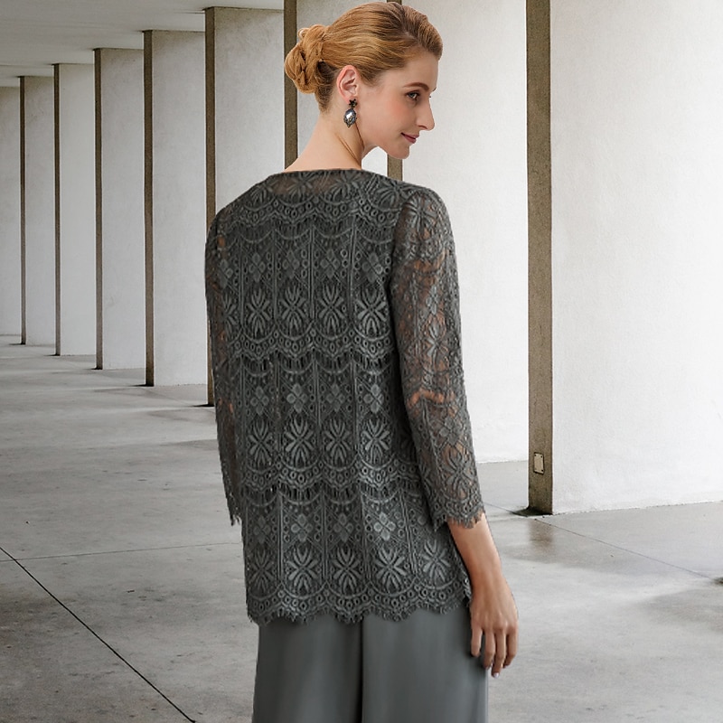 Jumpsuit Nadrágruha 3 részes Ara anyának Formális esküvői vendég Elegáns Nagy méretű Kötés beleértve Ékkő nyak Padlóhosszú Chiffon Csipkével Ujjatlan Egyszínű 2025 ingyenes egyedi méret 2025 - $189.99 –P3