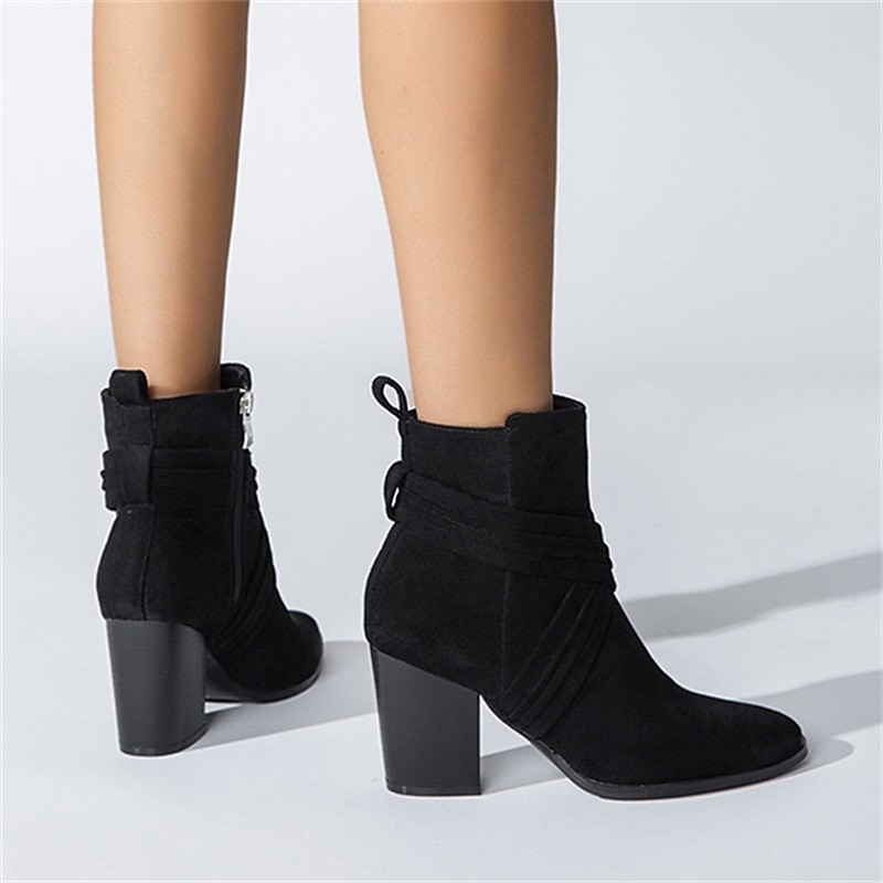Mulheres Botas Tamanhos Grandes Botins Botins Botas de salto Diário Côr Sólida Botas Botas Tornozelo Inverno Salto Robusto Dedo Apontado Elegante Moda Cetim zíper Preto Azul Marron de 2025 por $64.99 –P11