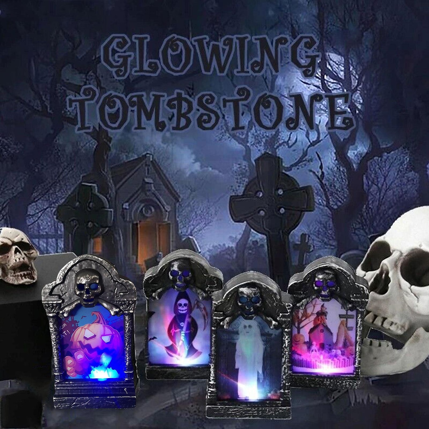 Halloween Skull Gravestone Lamp Haunted House Decor Home Garden Decor Night Light Party Props Glowing LED Tombstone Light Supply 2025 - $6.49 –P1