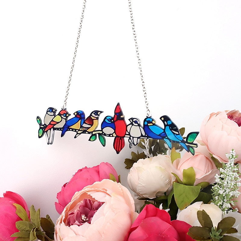 witraże okienne, dekoracyjne 9 ptaków na witrażu drucianym, rękodzieło witrażowe, pomysł na prezent na urodziny, Wielkanoc, Boże Narodzenie lub na każdą okazję 2026 - $9.99 –P5