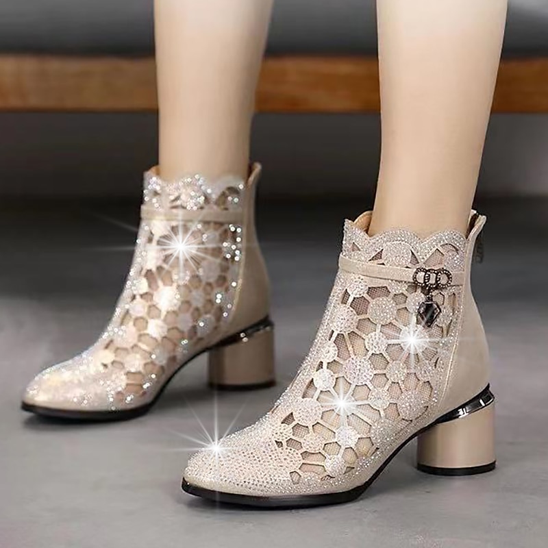 Women's Heels Boots Clear Shoes Heel Sandals Heel Boots Office Daily Cut-out Booties Ankle Boots Summer Sparkling Glitter High Heel Chunky Heel Pointed Toe Round Toe Elegant Classic Casual Faux Suede 2023 - AED 121 –P1
