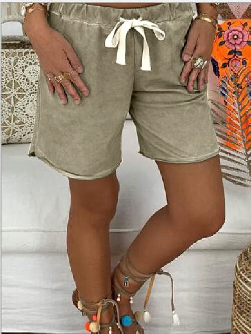 Femme Short Bermuda Mode Court Plein Cordon Poches latérales Confort Micro-élastique Vacances Plage Noir Blanche Kaki Standard de 2025 ? $16.99 –P4