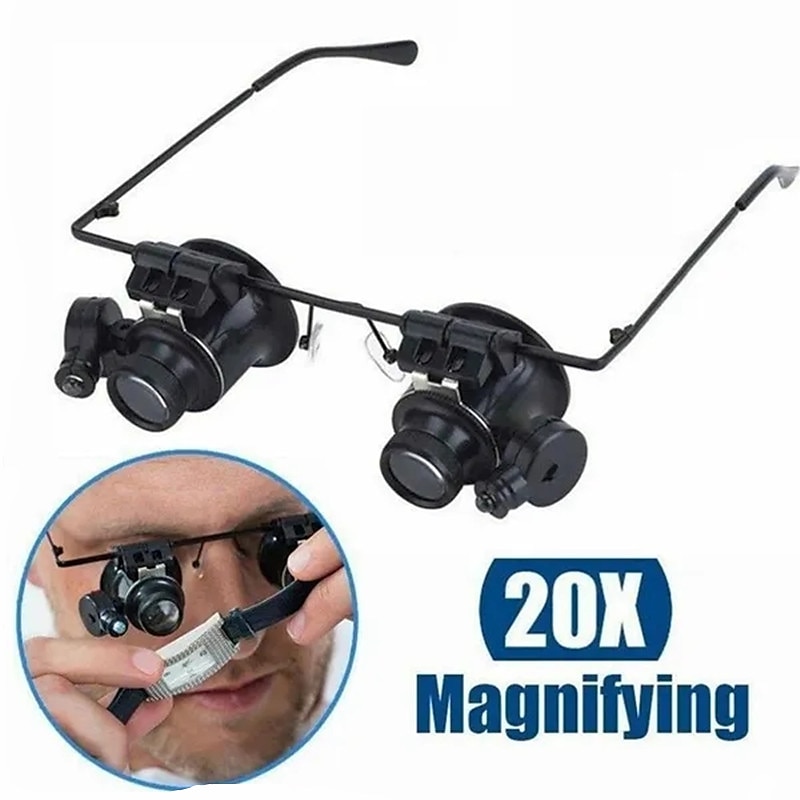 20X LED Magnifier Glasses Double Eye Jewelery Watch Repair Tools Lamp Loupes Eyewear Magnifying Glass Light 2025 - $21.99 –P4