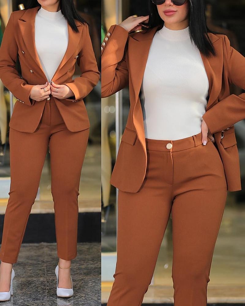 Damen Täglich Geschäftlich Blazer Büroanzug Hosen-Sets Anzughosen Hosen Hose Langarm Glatt Arbeit Täglich Schwarz Burgund Königsblau Herbst Winter Regular Fit 2025 - $38.99 –P5