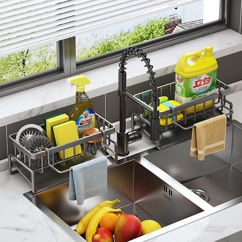 Sink Caddy, Sponge Drain Rack With Dishcloth Holder, Stainless Steel Sink Storage Rack for Sponge Dish Soap Dishcloth Brushes Rags 2025 - $27.99 –P2