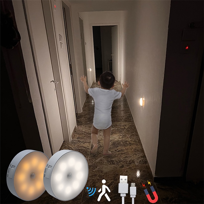 8 led φως αισθητήρα κίνησης led usb νυχτερινό φως κουζίνας υπνοδωμάτιο σκάλα ντουλάπι χωλ ντουλάπα φως νύχτας φως φόρτισης 2025 - $5.99 –P2