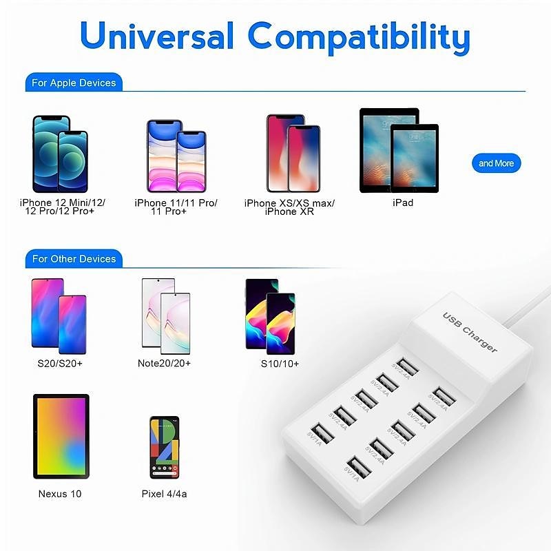 50W USB Charger Power Strip Wall Socket EU US Plug 5V 2.4A High Speed Power Cable 10-bit USB Port Support 10 Devices Charge 2025 - $24.99 –P5
