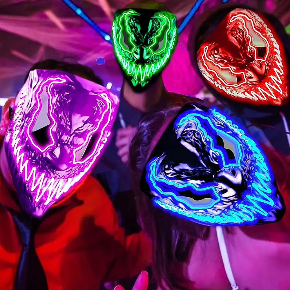 Mask Halloween LED Light Up Mask for Adults Kids Dark and Evil Glowing Eyes Neon Mask with 3 Lighting Modes EL Wire - Ideal Gift for Men Women Halloween Costume Party 2025 - $12.99 –P4