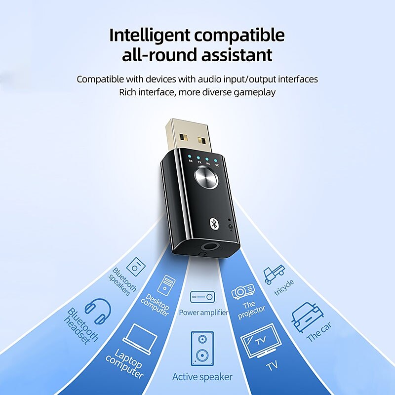 USB-адаптер Bluetooth 5.1 для ПК, динамика, телевизора 4 в 1, беспроводной музыкальный аудиоприемник, разъем 3,5 мм, дополнительный передатчик 2025 - $12.99 –P12
