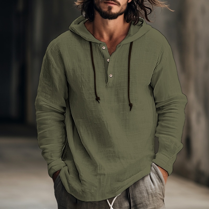 Linen sales hooded shirt