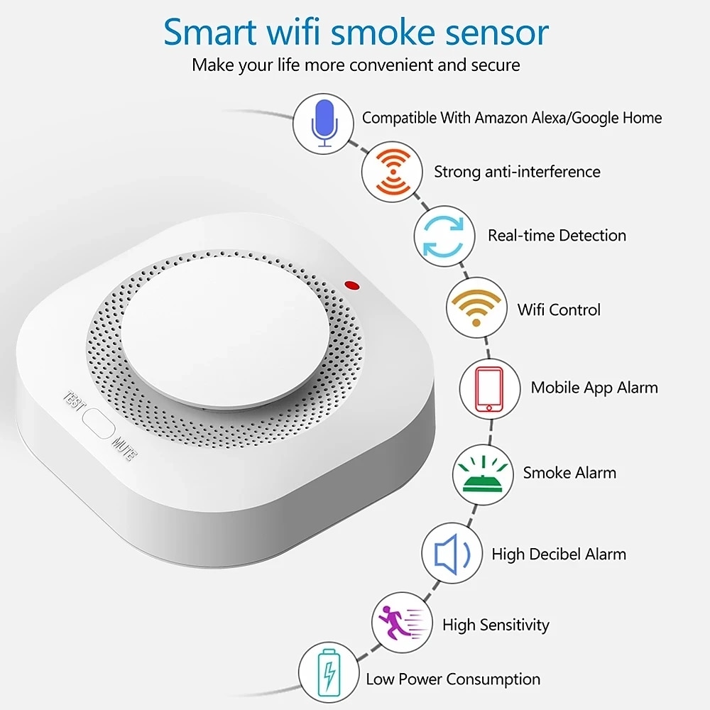 Tuya Smart Life WiFi Function Family Parlor Child Room Home Kitchen Smoke Detector PIR Sound Alarm Sensor Shop Fire Inspection 2025 - $19.99 –P9