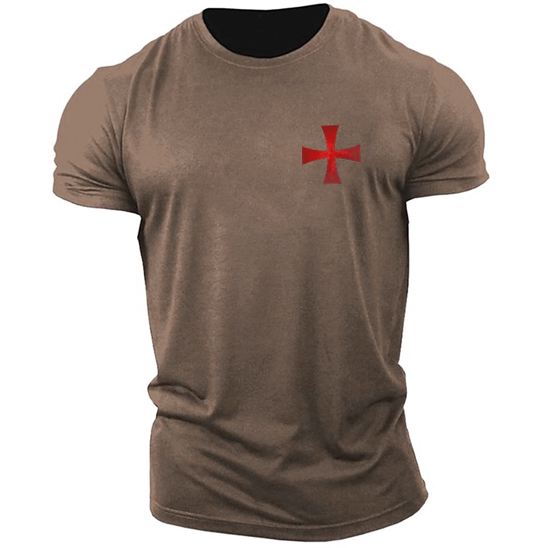 Mannen's Witte Korte Mouw T-Shirt met Templar Kruis Graphic Kruisvaarder Stijl 2025 - $15.99 –P5