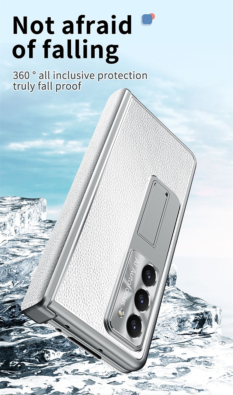 2025年 ペン付き電話ケース サムスン Galaxy Z Fold 6 Z Fold 5 Z Fold 4 Z Fold 3 バックカバー スタンドと画面保護フィルム付き ペンホルダー PC メタル PUレザー コレクション – $58.99 –P6