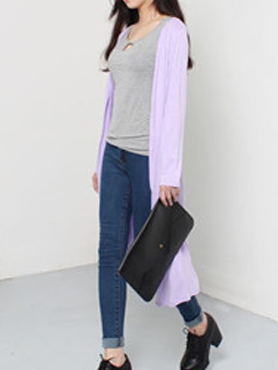 Women's Cardigan Sweater Stylish Casual Soft Solid Color Ribbed Open Front Oversized Long Sleeve Long Tops Knit Daily Going out Weekend Black White Summer Fall 2025 - $27.99 –P18