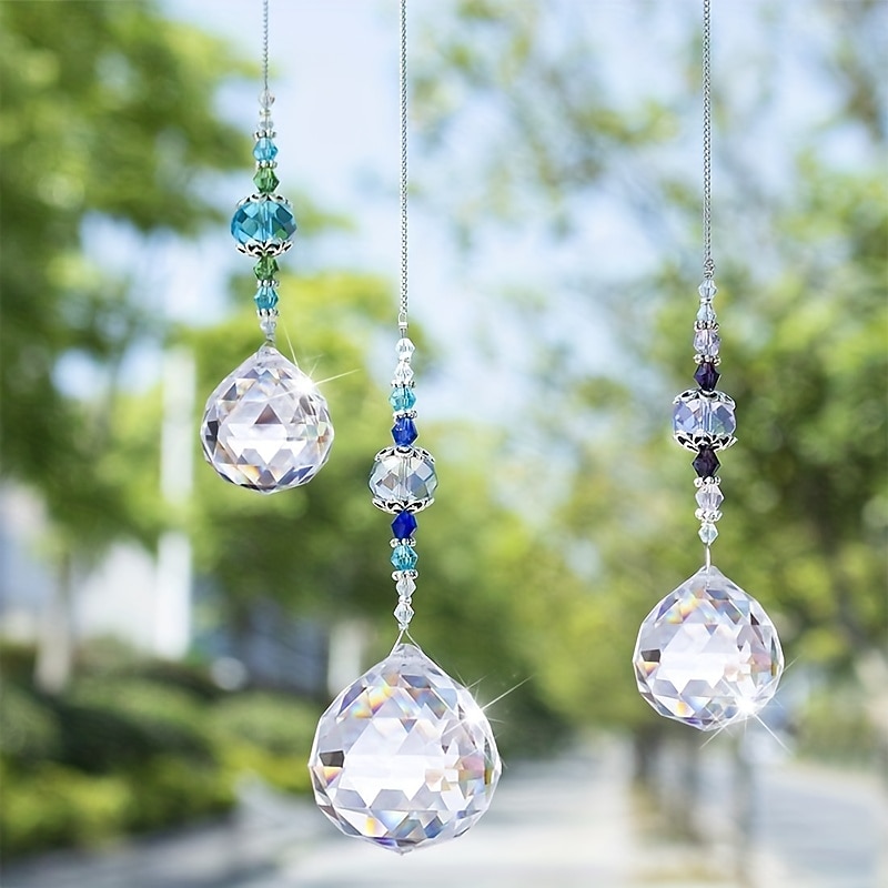 1 peça suncatcher de cristal, bola de prisma de janela, fabricante de arco-íris, pingente pendurado para casa, jardim, quintal, quarto, varanda, pátio, decoração de 2025 por $6.99 –P8
