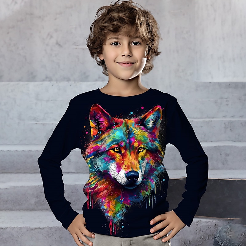 Pojkar 3D Grafisk Djur Tiger T-shirt Långärmad 3D-tryck Sommar Vår Höst Sport Mode Streetwear Barn 3-12 år Utomhus Ledigt Dagligen Normal 2025 - $13.99 –P4