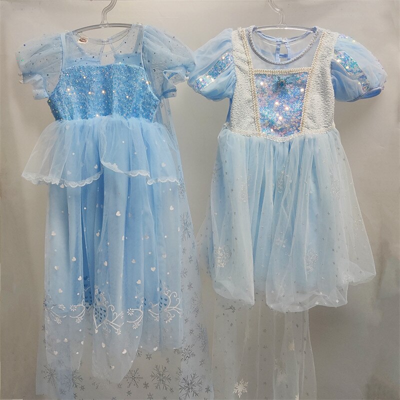 FStory&Winyee Elsa Prinzessin Kostüm Für Mädchen – Blaues Glitzerkleid Mit Umhang, Karneval & Party Verkleidung