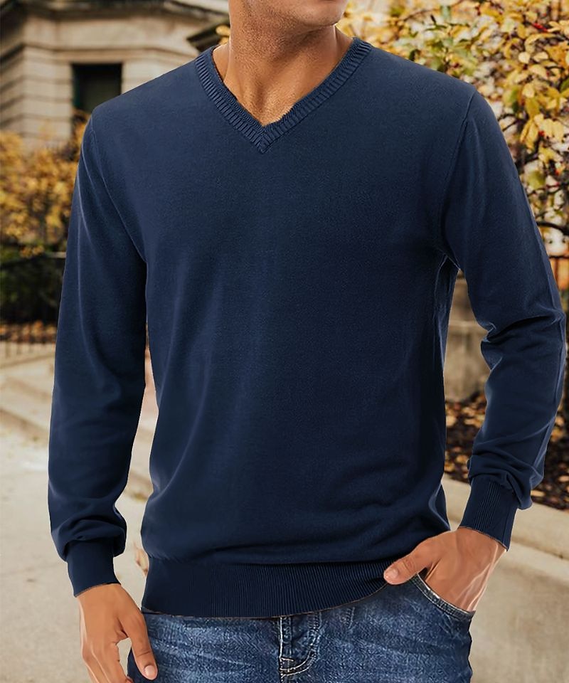Voor heren Trui Geribd breien Normaal Gebreid Effen Kleur V-hals Modern eigentijds Werk Alledaagse kleding Kleding Winter Kameel Zwart S M L 2025 - $26.99 –P11