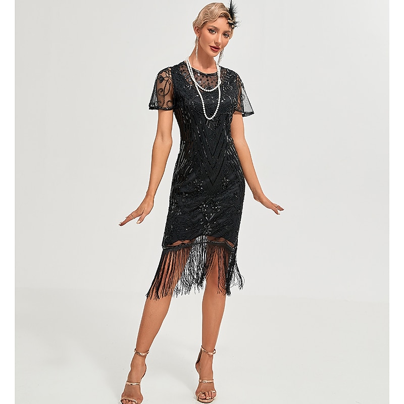 Roaring 20s 1920s Vacation Dress Flapper Dress Dress Masquerade The Great Gatsby Charleston Gentlewoman Sequins Tassel Fringe Women's New Year Masquerade Wedding Party Wedding Guest Adults' Dress 2025 - $51.99 –P15
