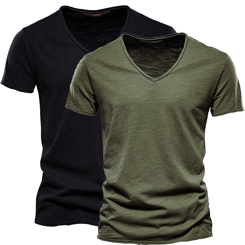 Men's T Shirt Tee Top Short Sleeves V Neck Summer Plain Fashion Designer Basic Vacation Street Going out White+Black White and Blue Orange / Green Top Tee for Men 2025 - $22.99 –P8