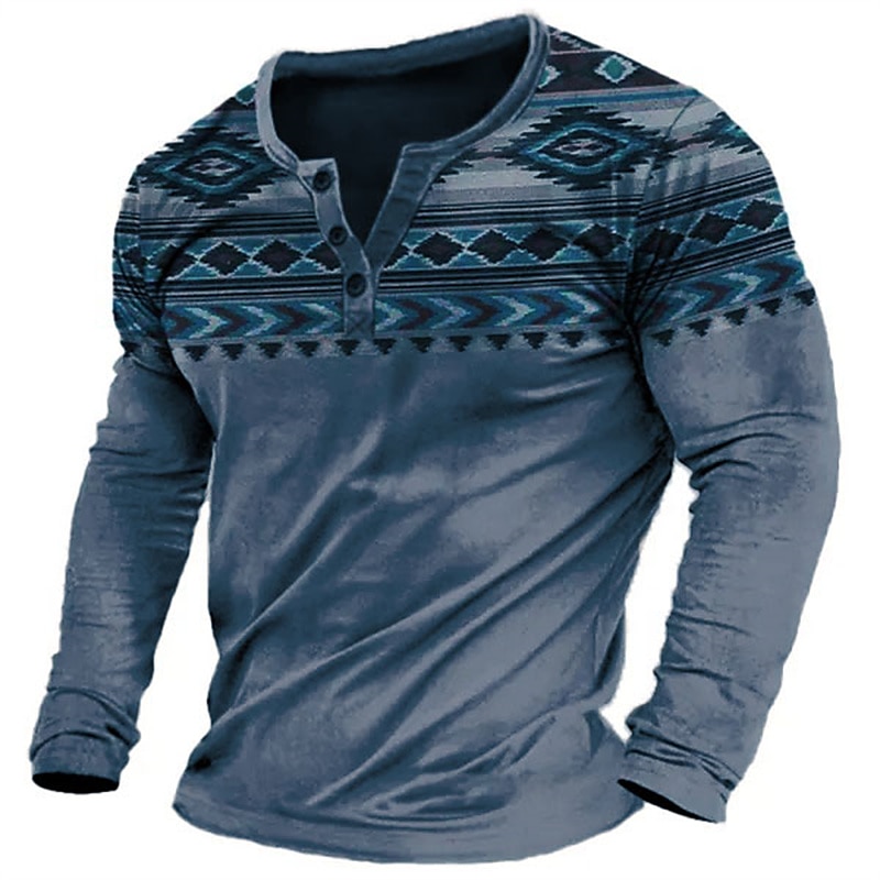 Bărbați Grafic Tribal Cămașă Henley Manșon Lung Tipărire 3D Modă Designer Comfortabil În aer liber Zilnic Primăvara & toamnă Bleumarin Maro Trifoi Gri Henley Tricou Henley 2025 - $22.99 –P4