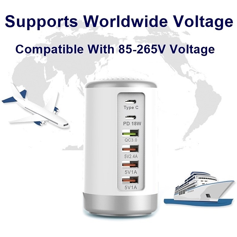 6 Port Desktop Charger, 65W USB Hub Charging Station (3 x USB+Type C+QC3.0+PD 18W), Multi-Port Charger Hub Desktop Charging Station, Fast Wall Charger Compatible with Smart Phones, Tablets and More 2025 - $28.99 –P6