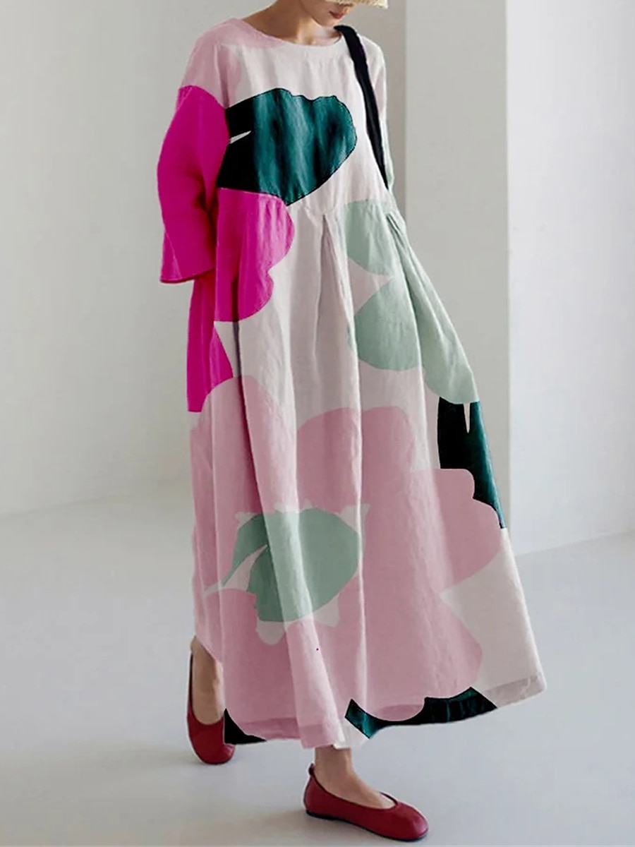 Per donna Abito Lungo Maxi Abito Finto cotone e lino Vestito a caftano Abito Estivo Abito Stampato Moda Moderno Quotidiano All'aperto Vacanza Vestibilità comoda Floreale Manica Corta Girocollo Giallo del 2026 a $37.99 –P3