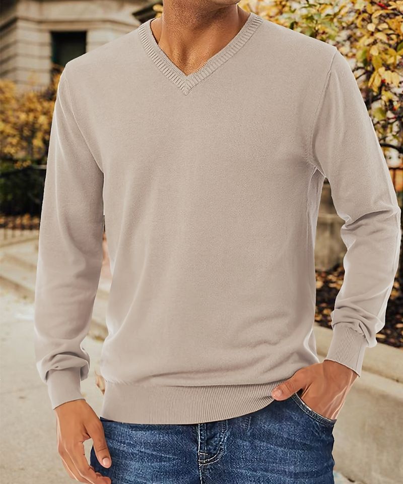 Voor heren Trui Geribd breien Normaal Gebreid Effen Kleur V-hals Modern eigentijds Werk Alledaagse kleding Kleding Winter Kameel Zwart S M L 2025 - $26.99 –P15