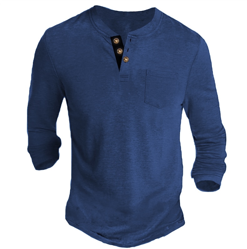 Herren Henley Shirt Tee langarmshirt Glatt Henley Casual Festtage Langarm Button-Down Bekleidung Baumwollmischung Modisch Designer Komfortabel Essential 2025 - $21.99 –P19