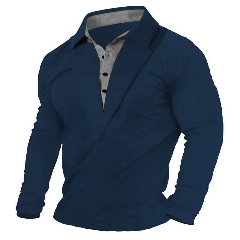 Herren Henley Hemd T-Shirt Langarm Revers Sommer Farbblock Mode Designer Basic Patchwork Urlaub Straße Ausgehen Schwarz Weiß Marinenblau Top T-Shirt für Herren 2025 - $21.99 –P4