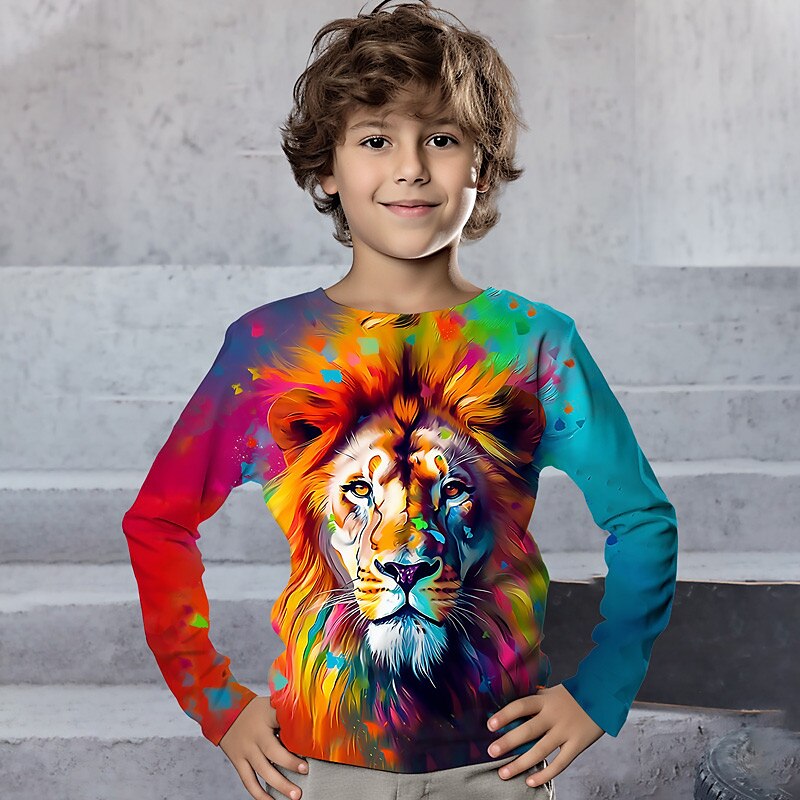 Pojkar 3D Grafisk Djur Tiger T-shirt Långärmad 3D-tryck Sommar Vår Höst Sport Mode Streetwear Barn 3-12 år Utomhus Ledigt Dagligen Normal 2025 - $13.99 –P8