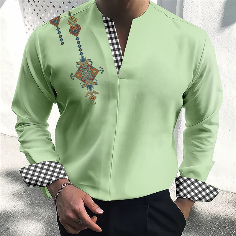 Herren Stammes Vintage Geometrie Hemd Knopfhemd Langarm Modisch Strassenmode Designer Outdoor Casual Täglich Sommer Herbst V Ausschnitt Bedruckt Schwarz Rosa Blau Grün Khaki 2025 - $26.99 –P5