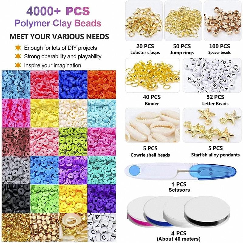 4000PCS Clay Beads for Bracelets Making Kit, 6mm Bohemian Style DIY  Kit,Bracelet Beads for Bracelet, Clay Bead Kit with Pendant Charms and  Elastic Strings, Gifts for Girls 2024 - $14.49