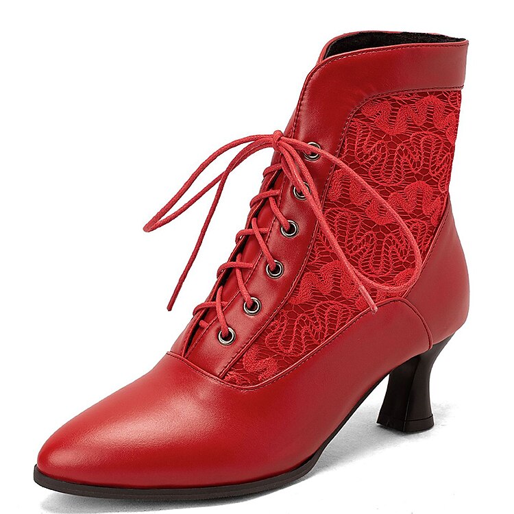 Botines blancos con cordones para mujer, paneles bordados y tacón medio: estilo victoriano elegante para ocasiones formales 2025 - $64.99 –P6