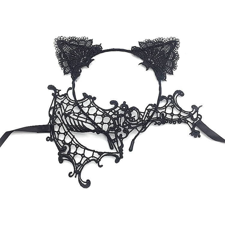 maschera mascherata in pizzo per donna, maschera mascherata nera per donna maschera per gatti fascia per orecchie di gatto con girocollo a cuore del 2025 a $9.49 –P3