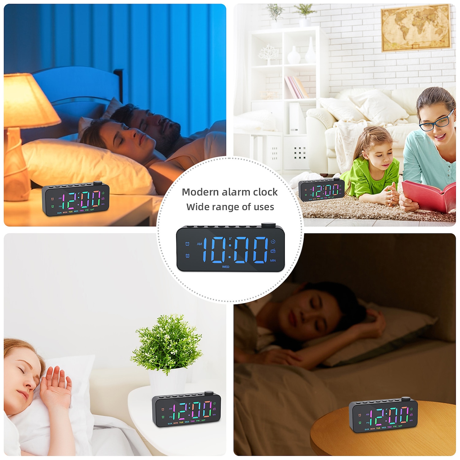 1pc Dynamic RGB Color Changing FM Radio Digital Alarm Clock with Sleep Timer and Dual Alarm - 8 Colors 12/24H Electronic LED Clock 2025 - $29.99 –P3