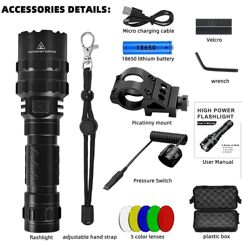 New L2 High-power Flashlight USB Charging Strong Light Tactical Suit Flashlight  Five Color Red Green Yellow  Blue White Light  LED Outdoor Hiking Hunting Flashlight 2025 - $47.99 –P5